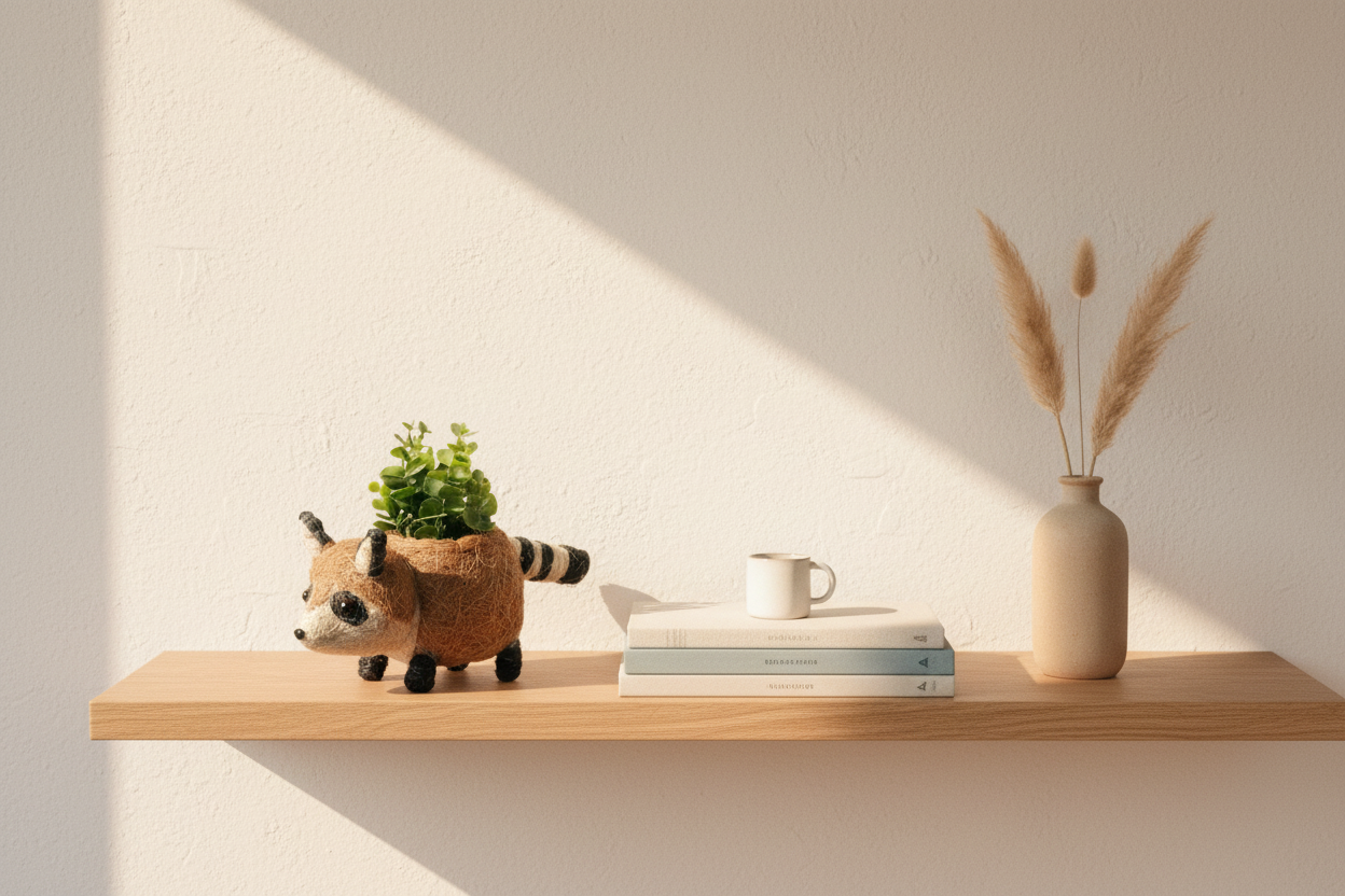 Baby Raccoon Planter - Enriched Indoor Scene