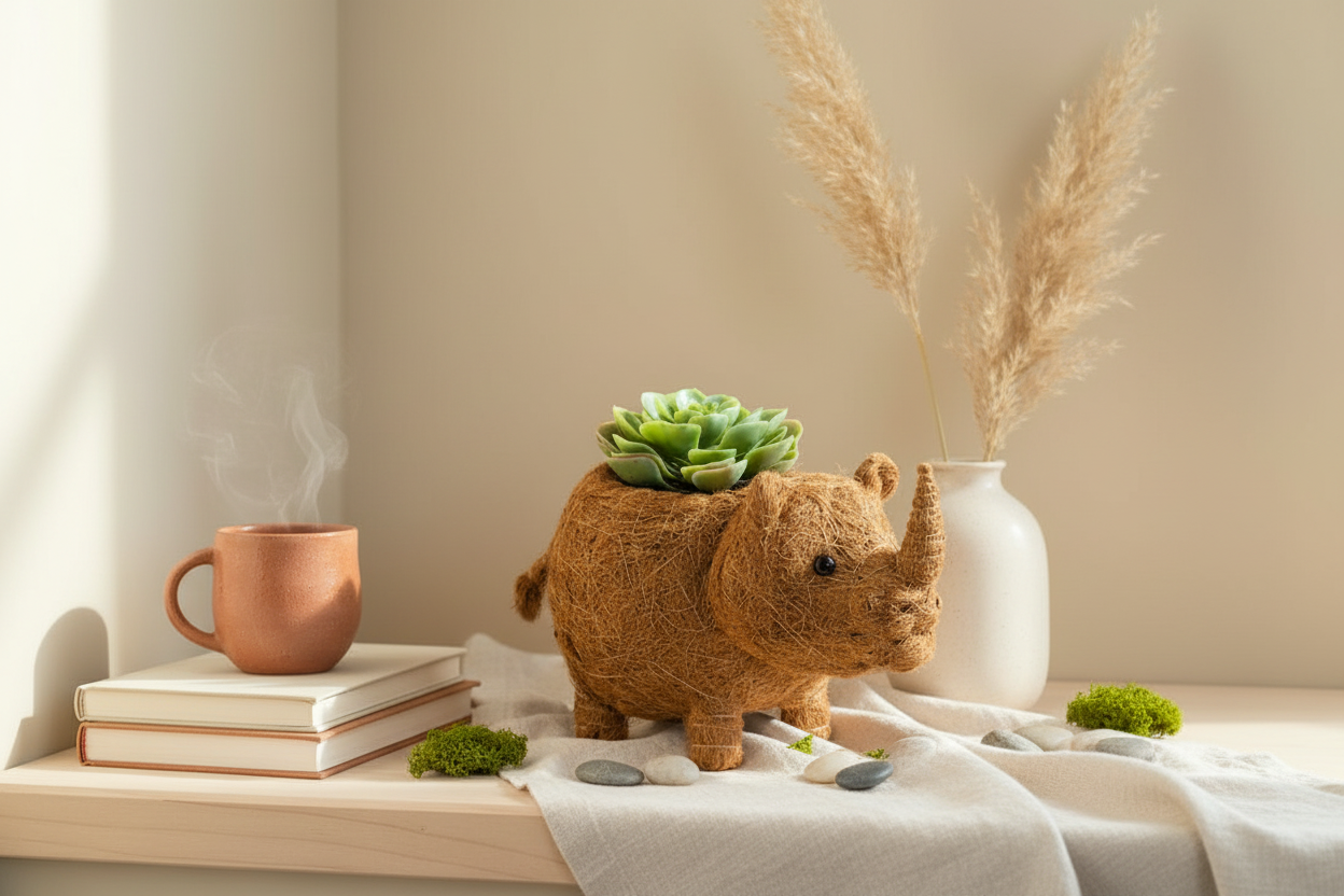 Baby Rhino Planter - Enriched Indoor Scene