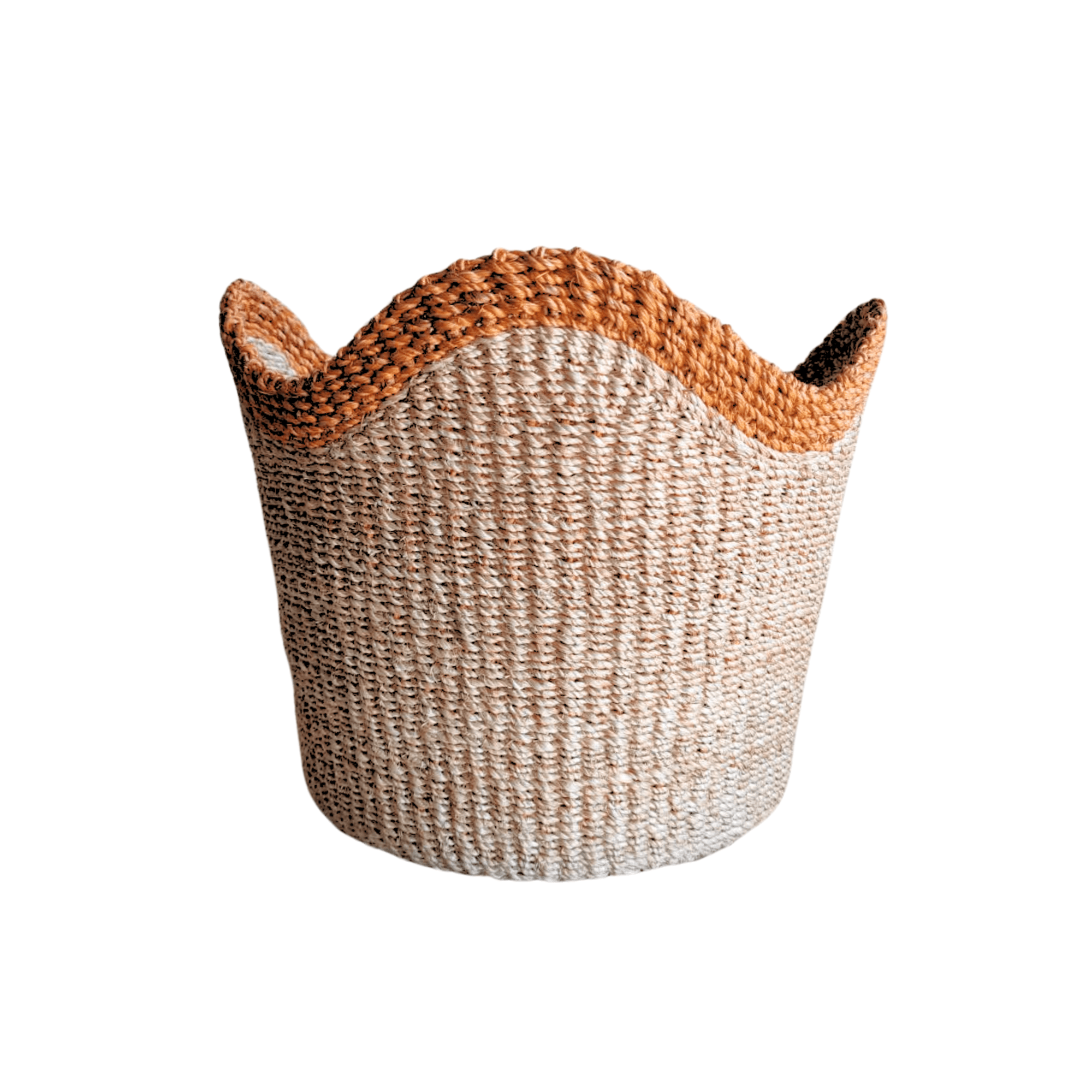 Panier à plancher tissé à la main en abaca à bordure festonnée orange