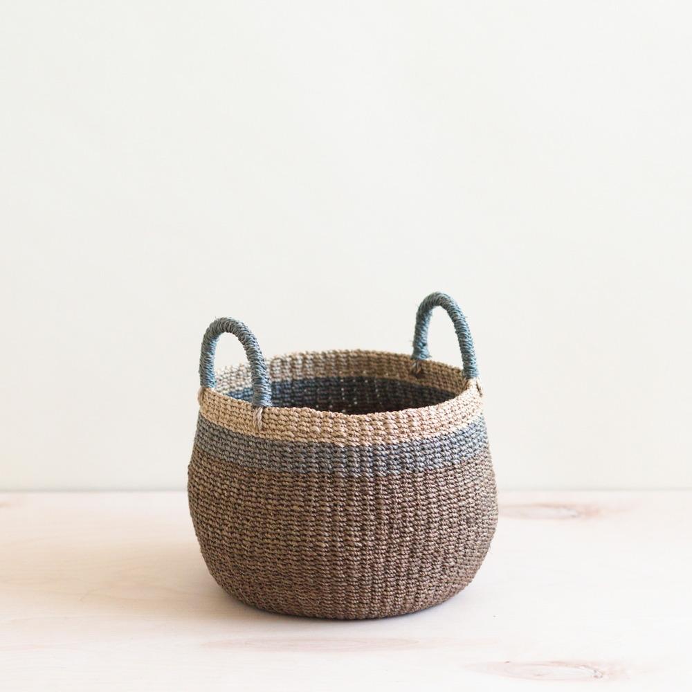 Panier de rangement bombé marron avec poignée - Panier fourre-tout