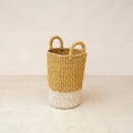 Grand vase panier tissé moutarde - Panier en osier