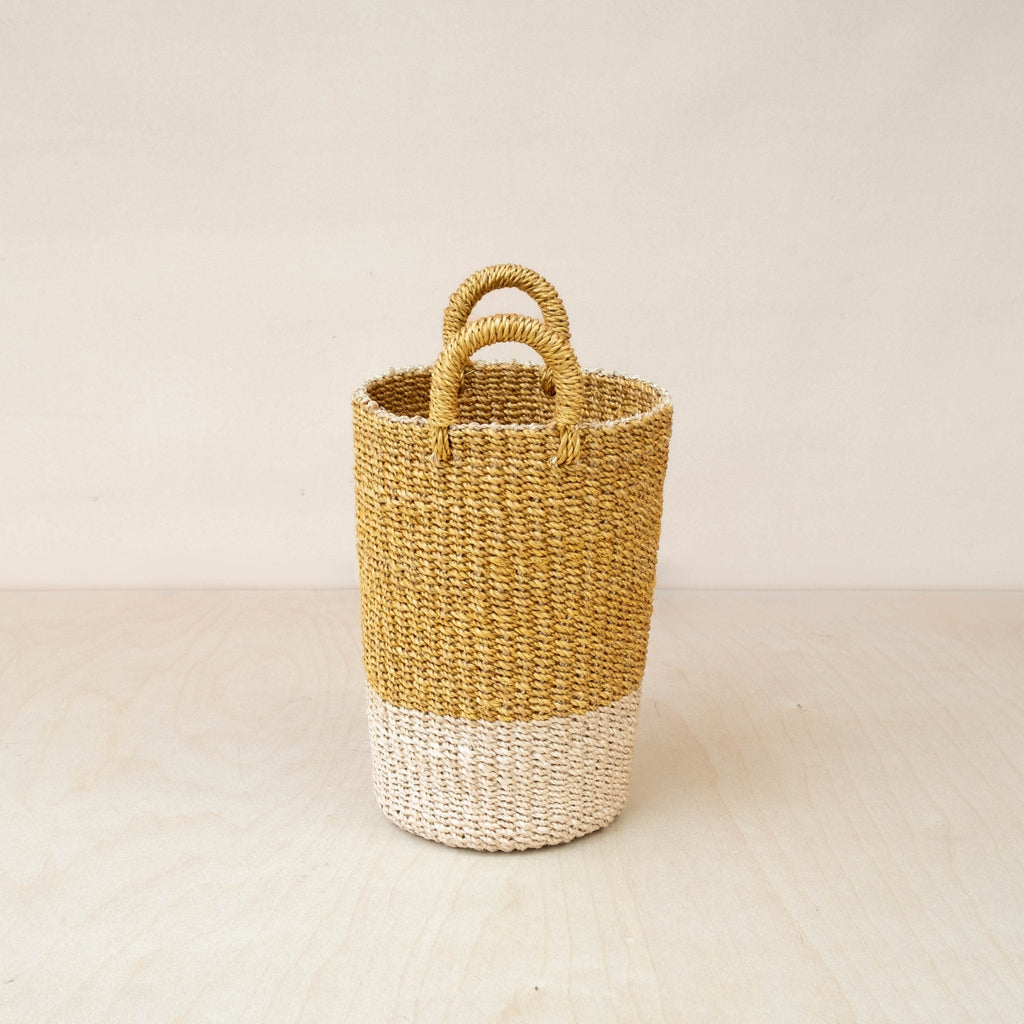 Grand vase panier tissé moutarde - Panier en osier