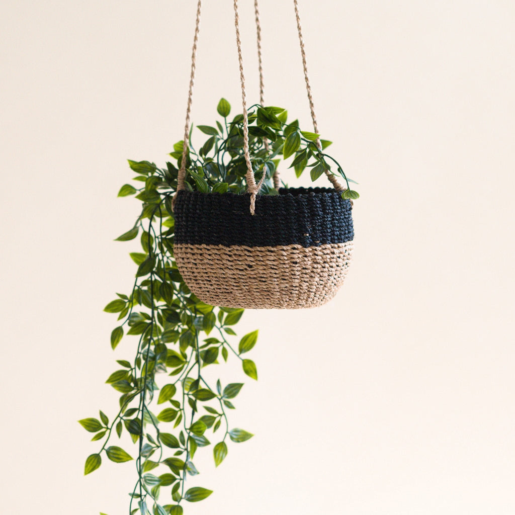 Jardinière suspendue bicolore naturel et noir - Panier suspendu