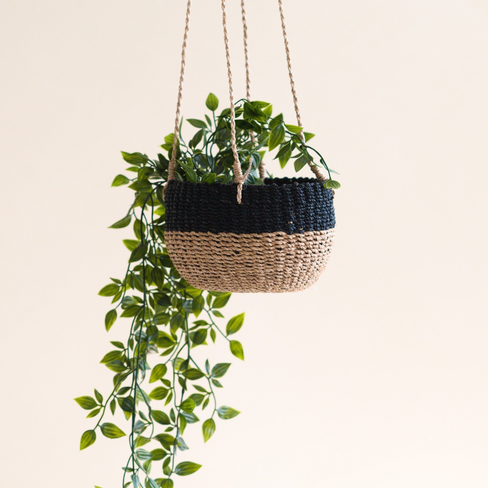 Jardinière suspendue bicolore naturel et noir - Panier suspendu