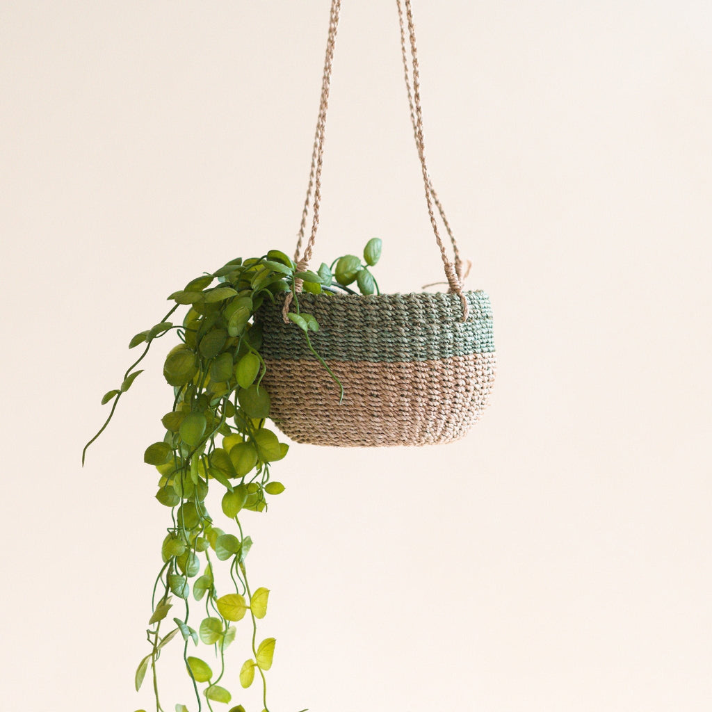 Pot de fleurs suspendu - Natural + Sauge - Bac suspendu