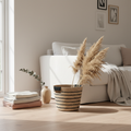 Black Striped Basket in Interior Scene