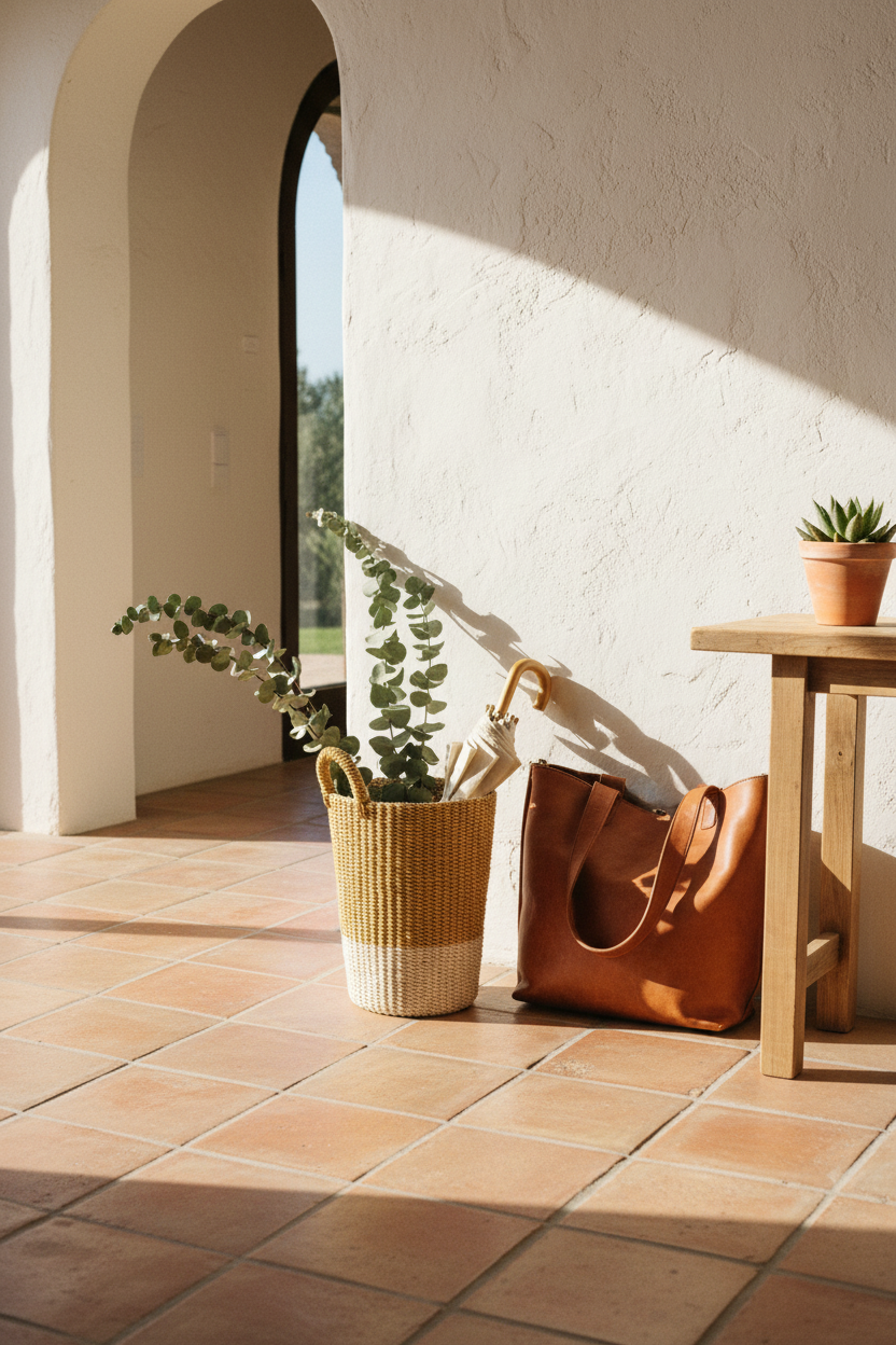 Mustard Woven Basket - Mediterranean Entryway